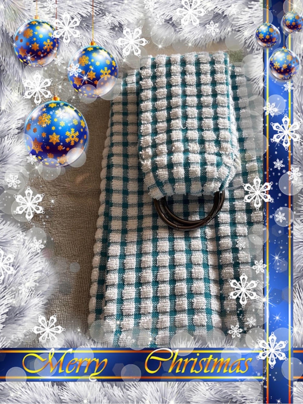 Plaid Teal & White Cotton Holiday Throw with D-Ring Detail new homemade